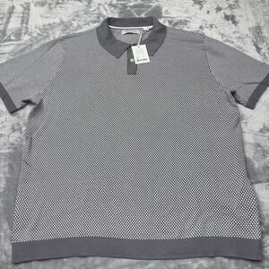 James Campbell gray and white patterned knit polo shirt XL NWT
